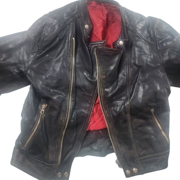 Vintage Harro Biker Jacket Women Small Men XS Youth XL Motorcycle Leather Cafe - Picture 7 of 16